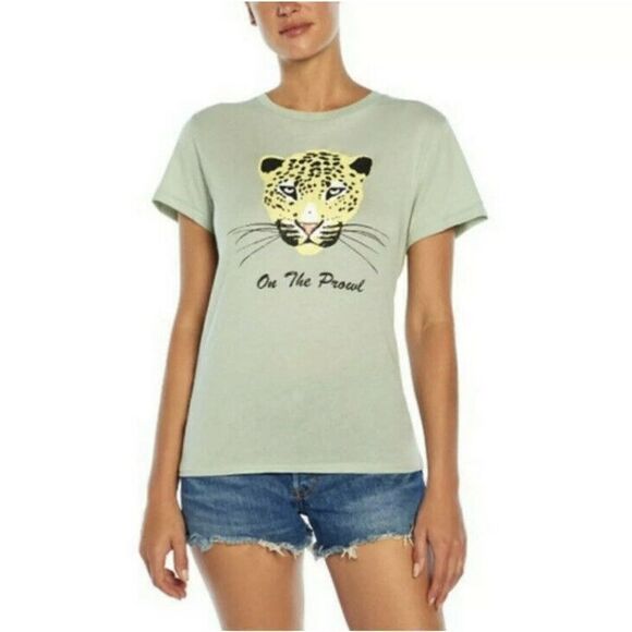 Wildfox On the Prowl Keke Graphic Aqua Gray Tee - Picture 1 of 6